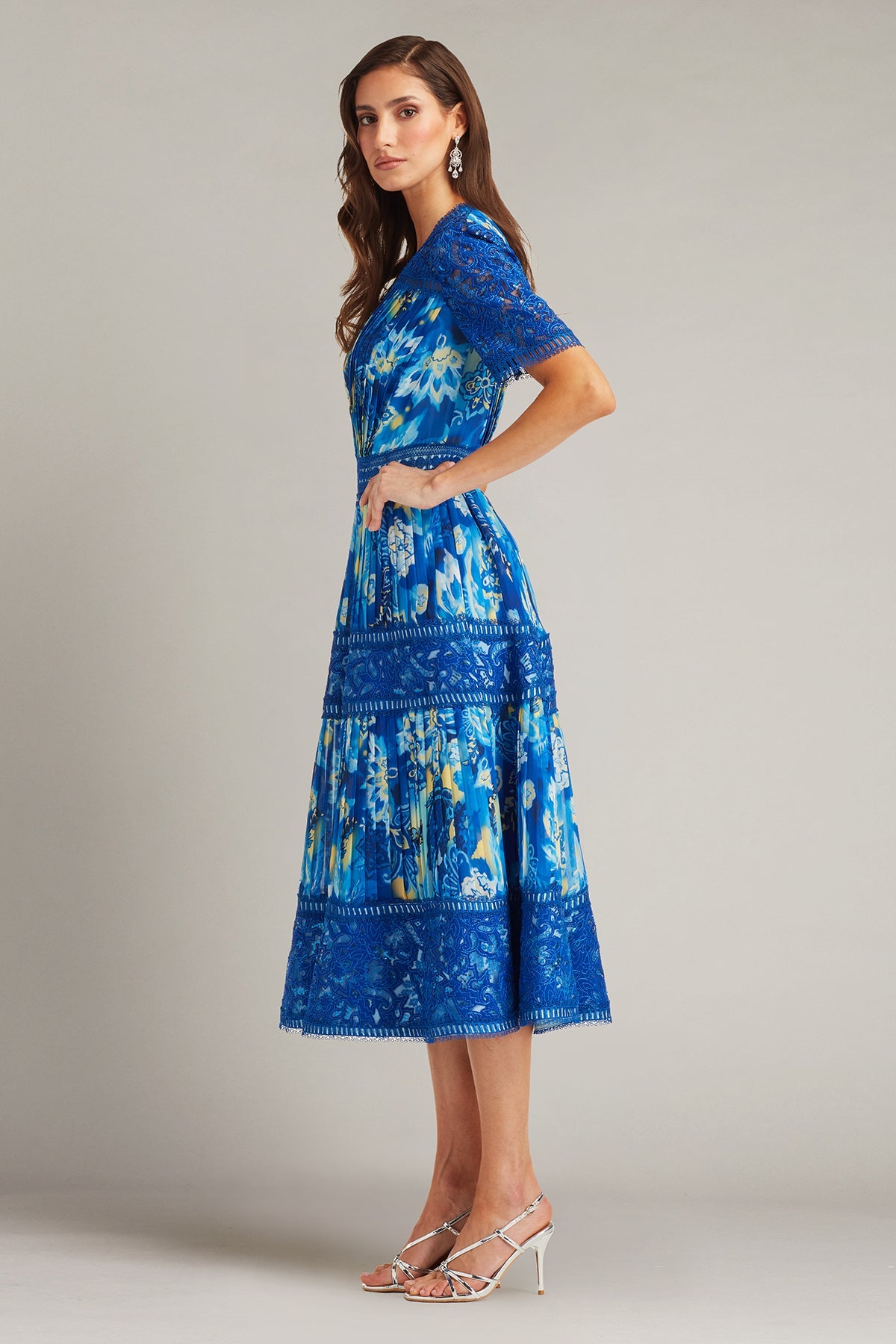 Cocktail Dresses Short Printed Cocktail Pleated Dress Mystic Blue