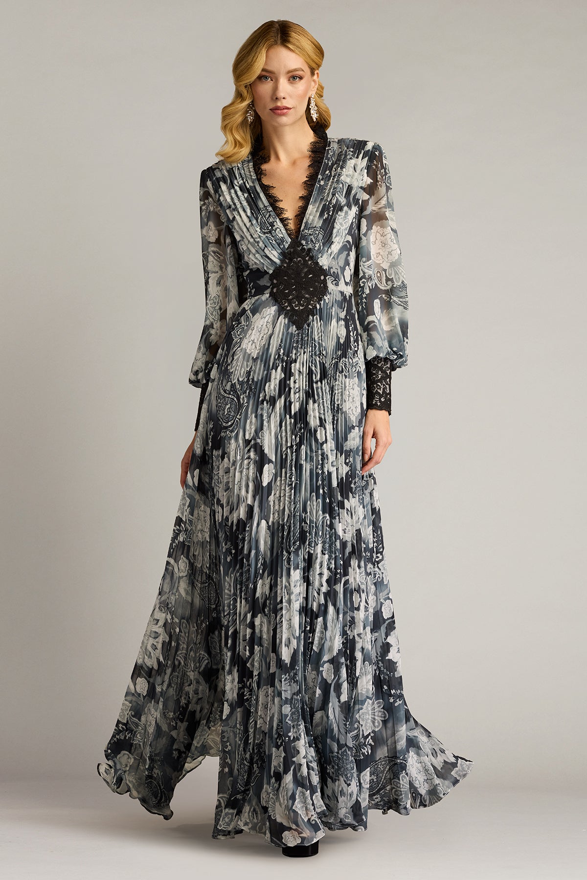 Formal Dresses Long Printed Floral Formal Evening Dress Ivory Black