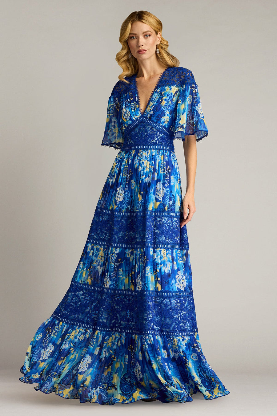 Formal Dresses Long Floral Pleated Formal Dress Mystic Blue