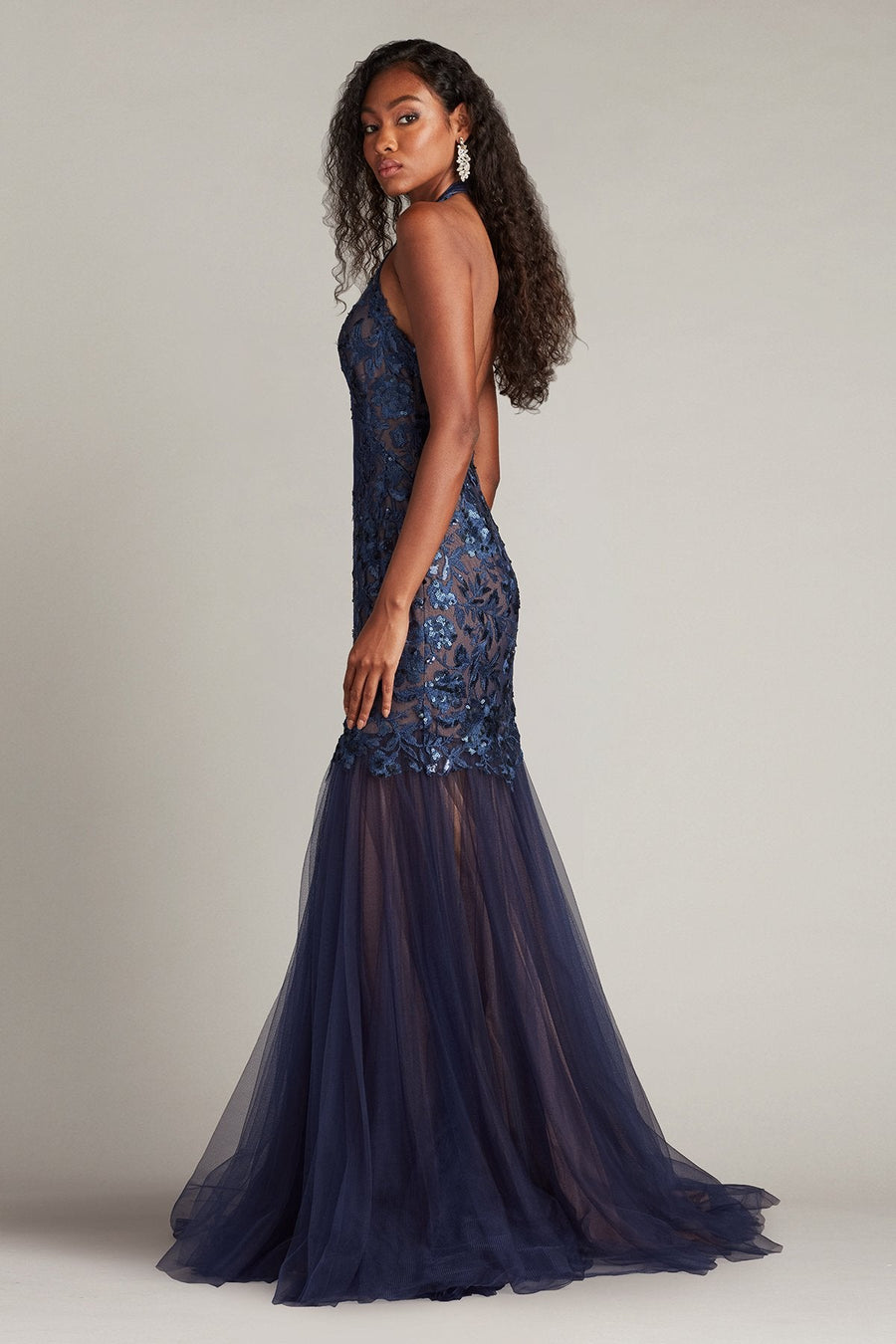 Prom Dresses Floral Long Formal Prom Pleated Dress Midnight