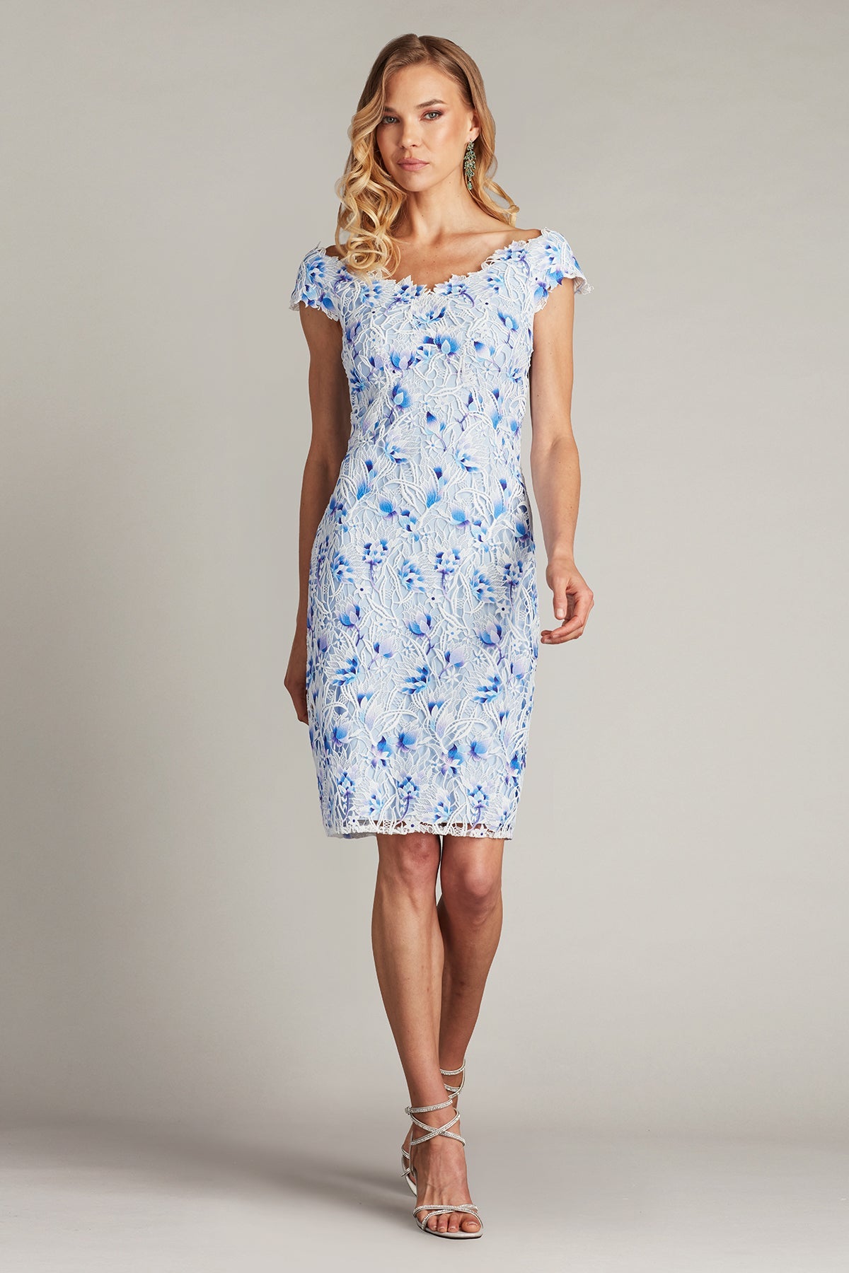 Cocktail Dresses 3D Short Floral Cocktail Dress White Blue