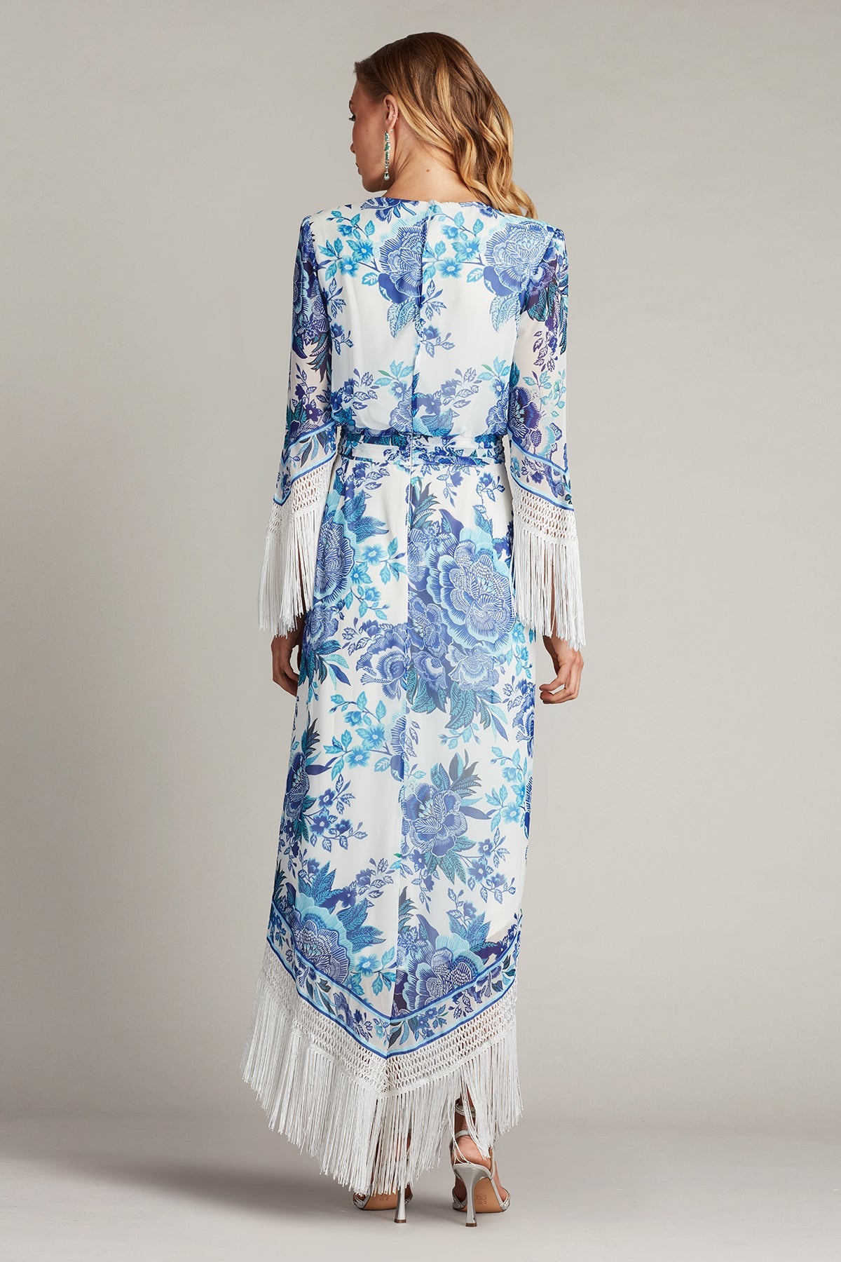 Formal Dresses Midi Length Fringe Cocktail Dress White Blue Floral