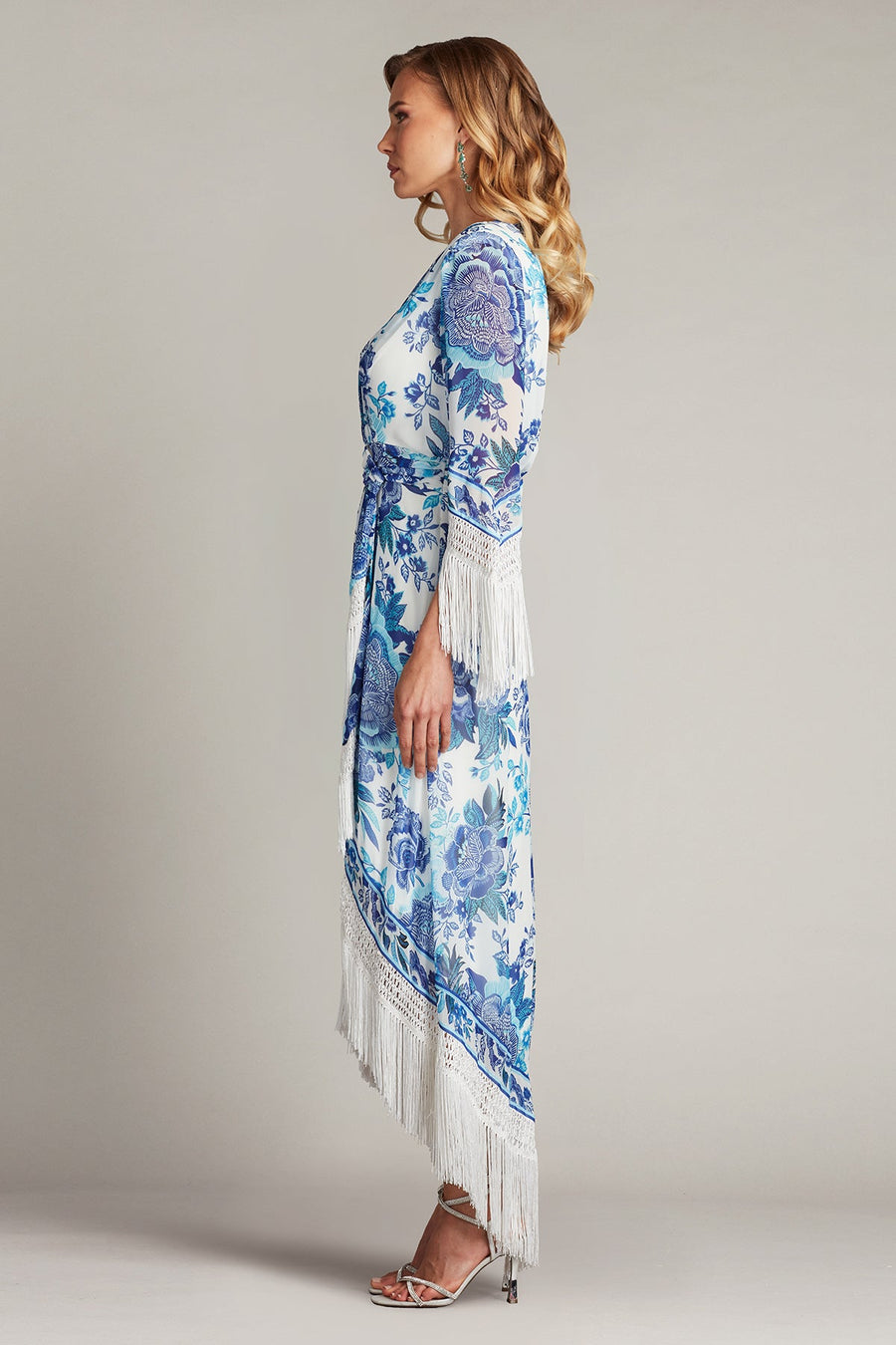 Formal Dresses Midi Length Fringe Cocktail Dress White Blue Floral