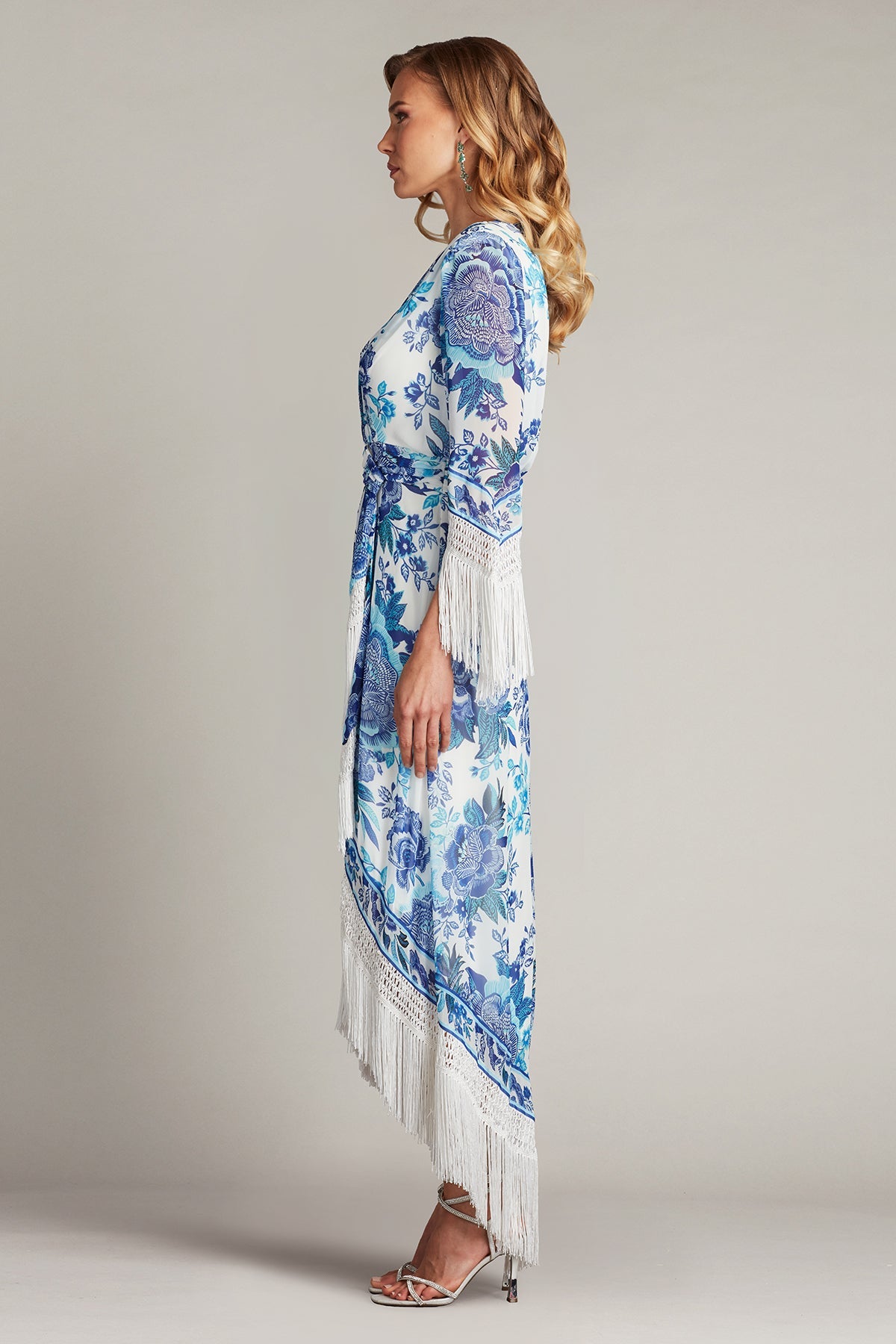 Formal Dresses Midi Length Fringe Cocktail Dress White Blue Floral