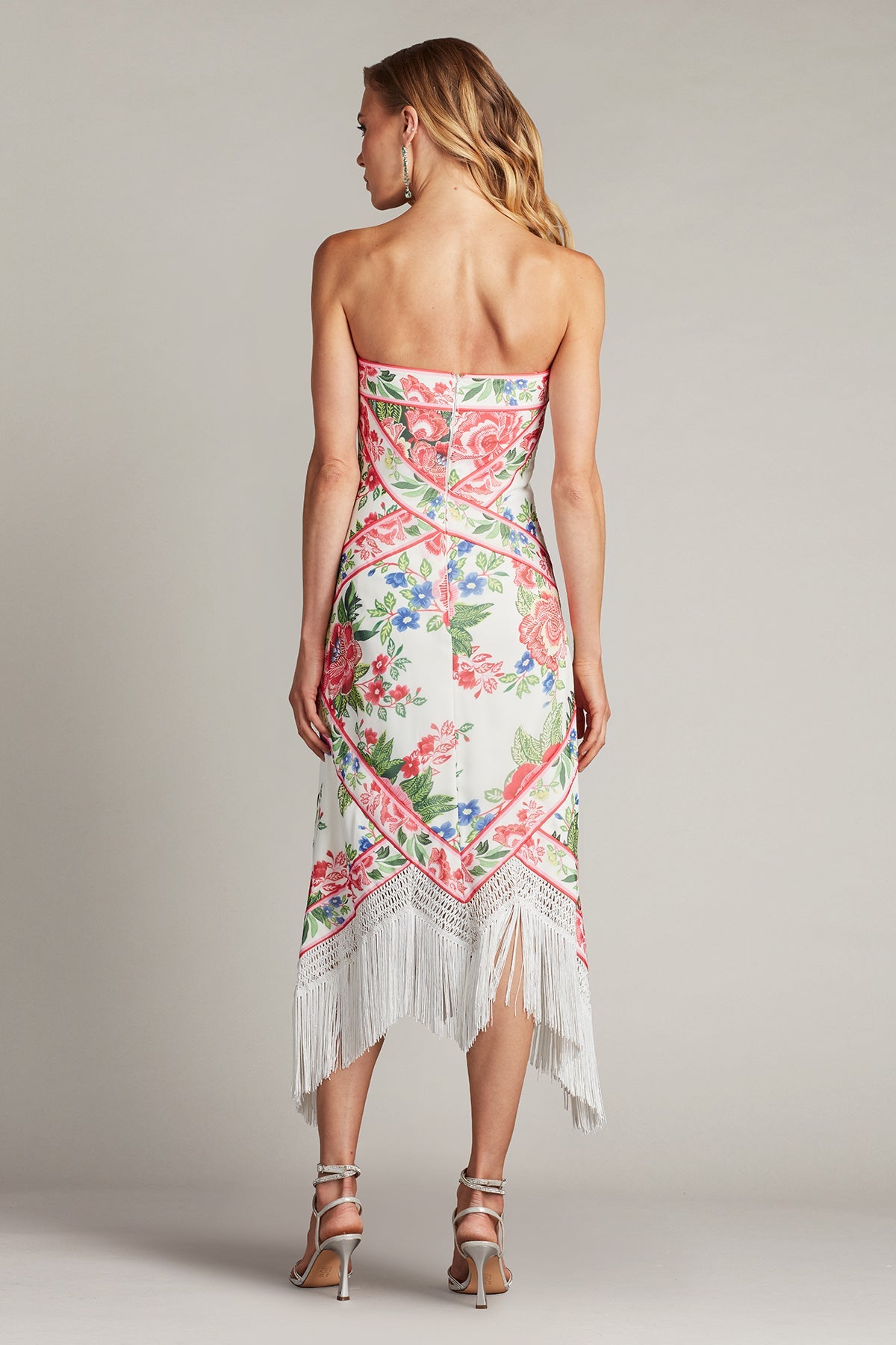 Cocktail Dresses Floral Fringe Midi Length Printed Cocktail Dress White Fuchsia Floral