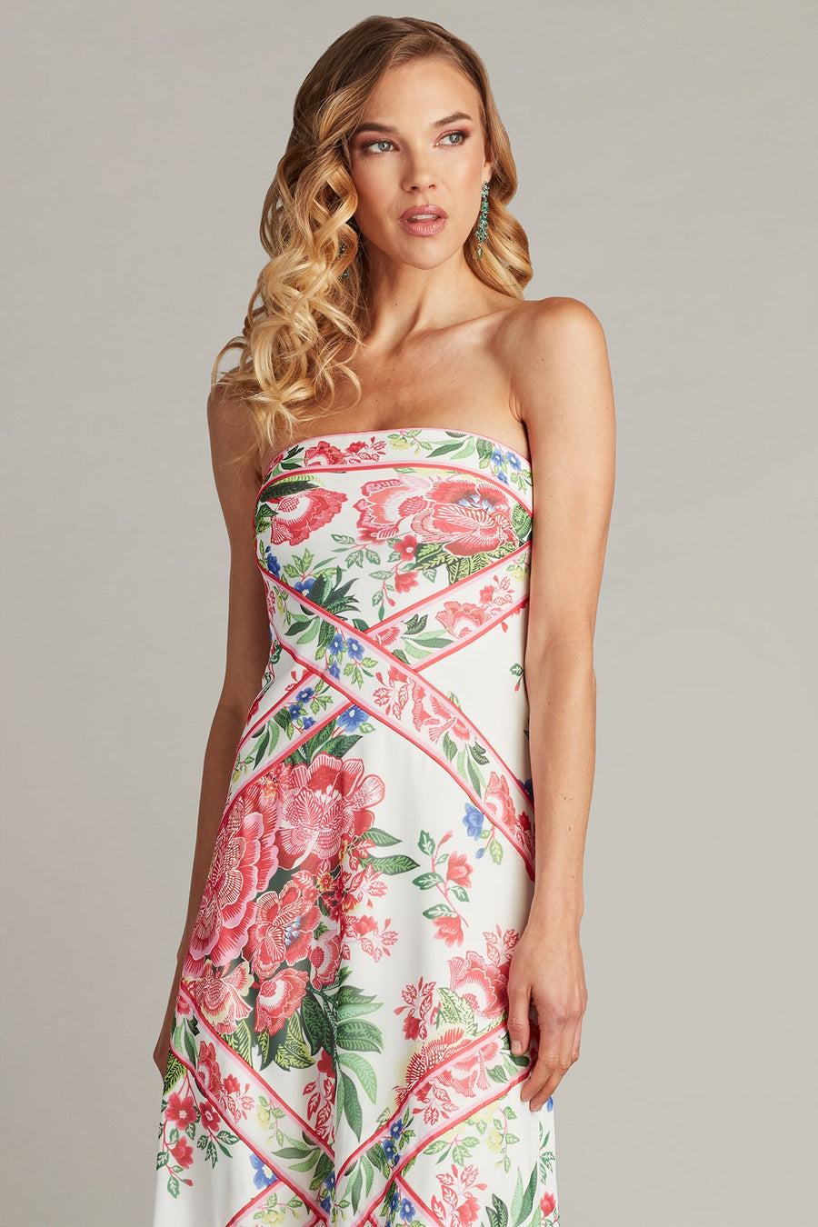 Cocktail Dresses Floral Fringe Midi Length Printed Cocktail Dress White Fuchsia Floral