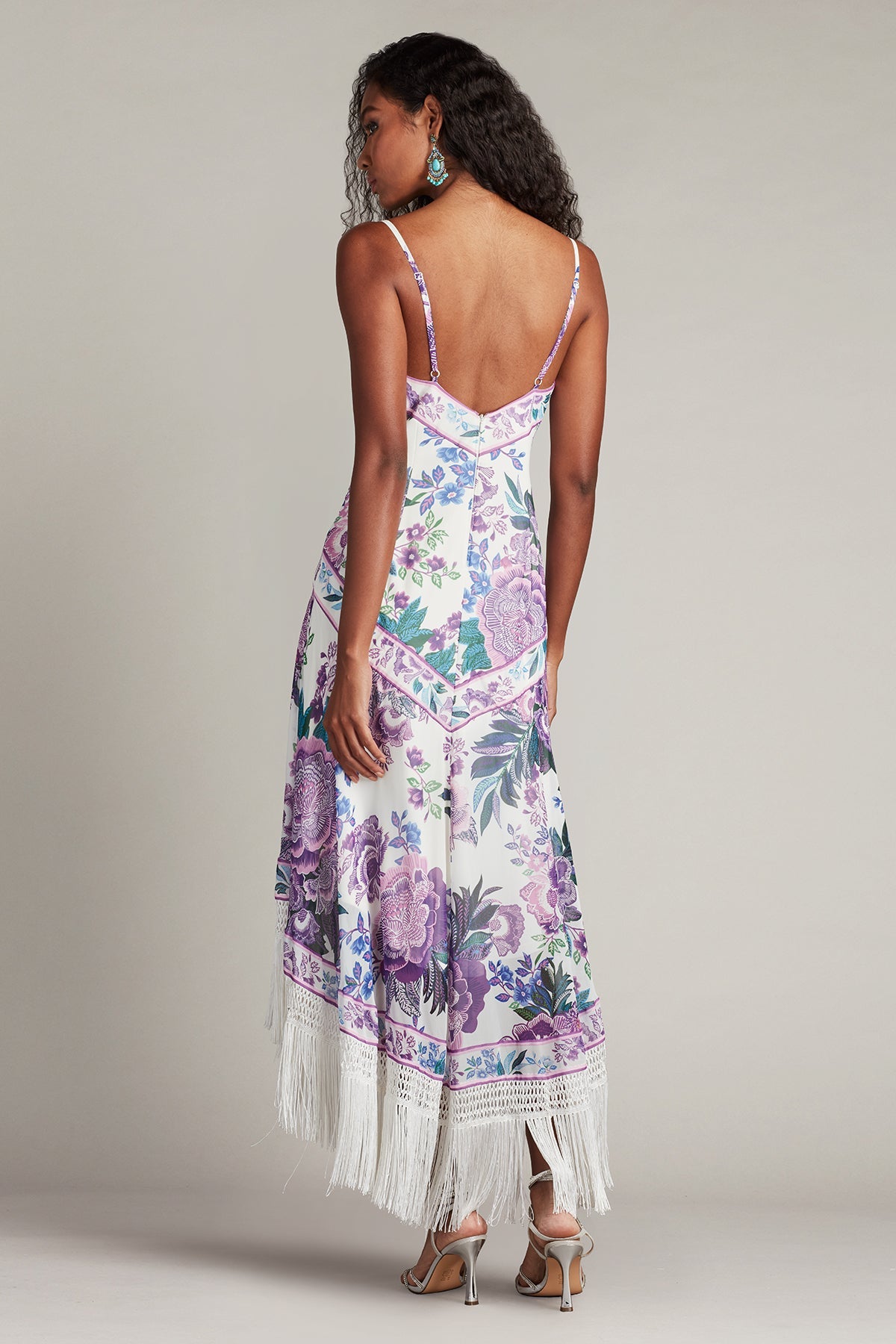Cocktail Dresses Floral High Low Fringe Cocktail Dress White Purple Floral