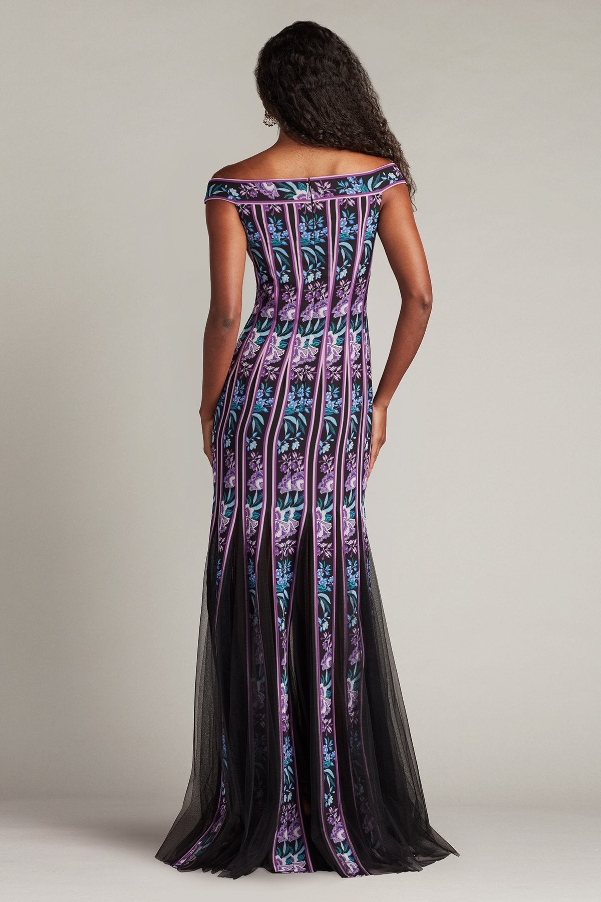 Prom Dresses Long Slit Formal Floral Prom Dress Black Purple Floral