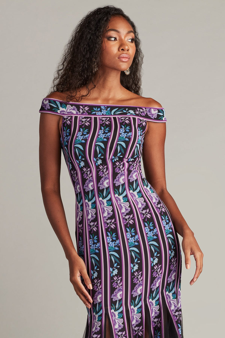 Prom Dresses Long Slit Formal Floral Prom Dress Black Purple Floral