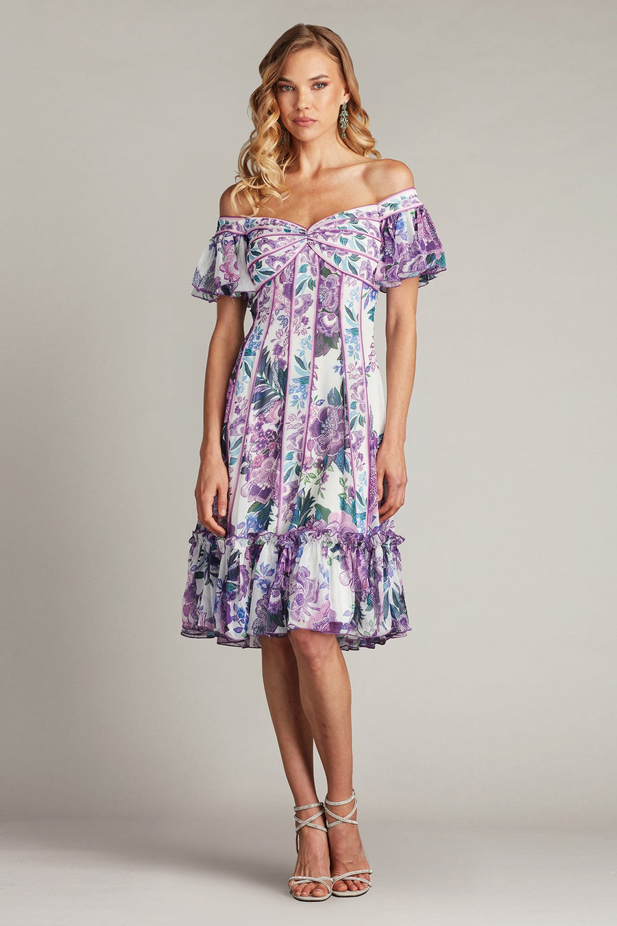 Cocktail Dresses Short Printed Floral Cocktail Dress White Purple Floral