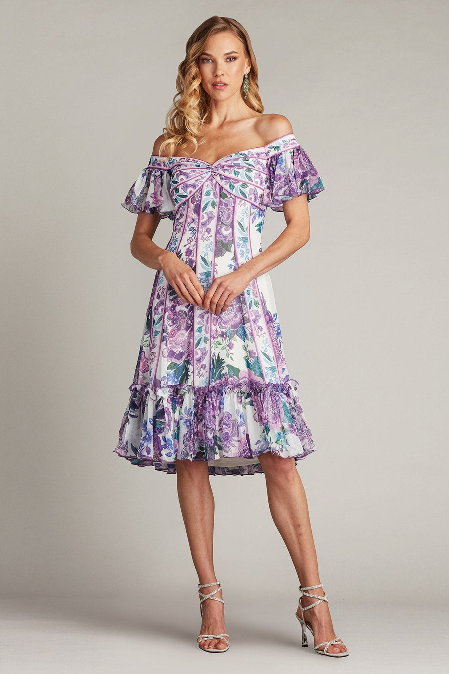Cocktail Dresses Short Printed Floral Cocktail Dress White Purple Floral