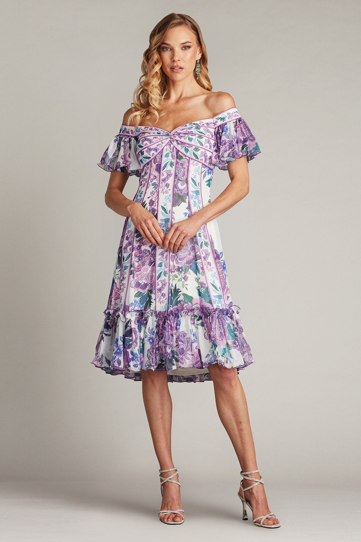 Cocktail Dresses Short Printed Floral Cocktail Dress White Purple Floral