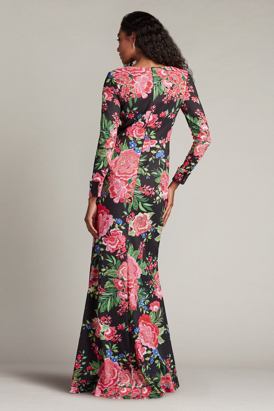 Formal Dresses Long Printed Formal Floral Dress Black Fuchsia Floral