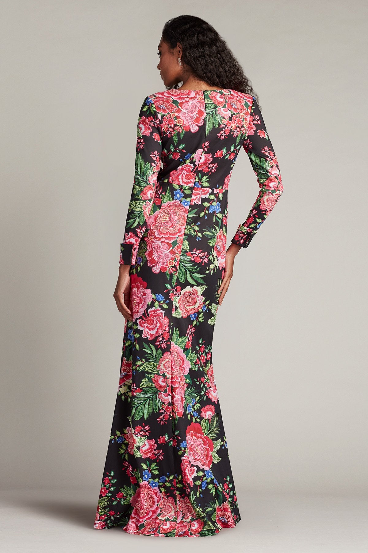 Formal Dresses Long Printed Formal Floral Dress Black Fuchsia Floral