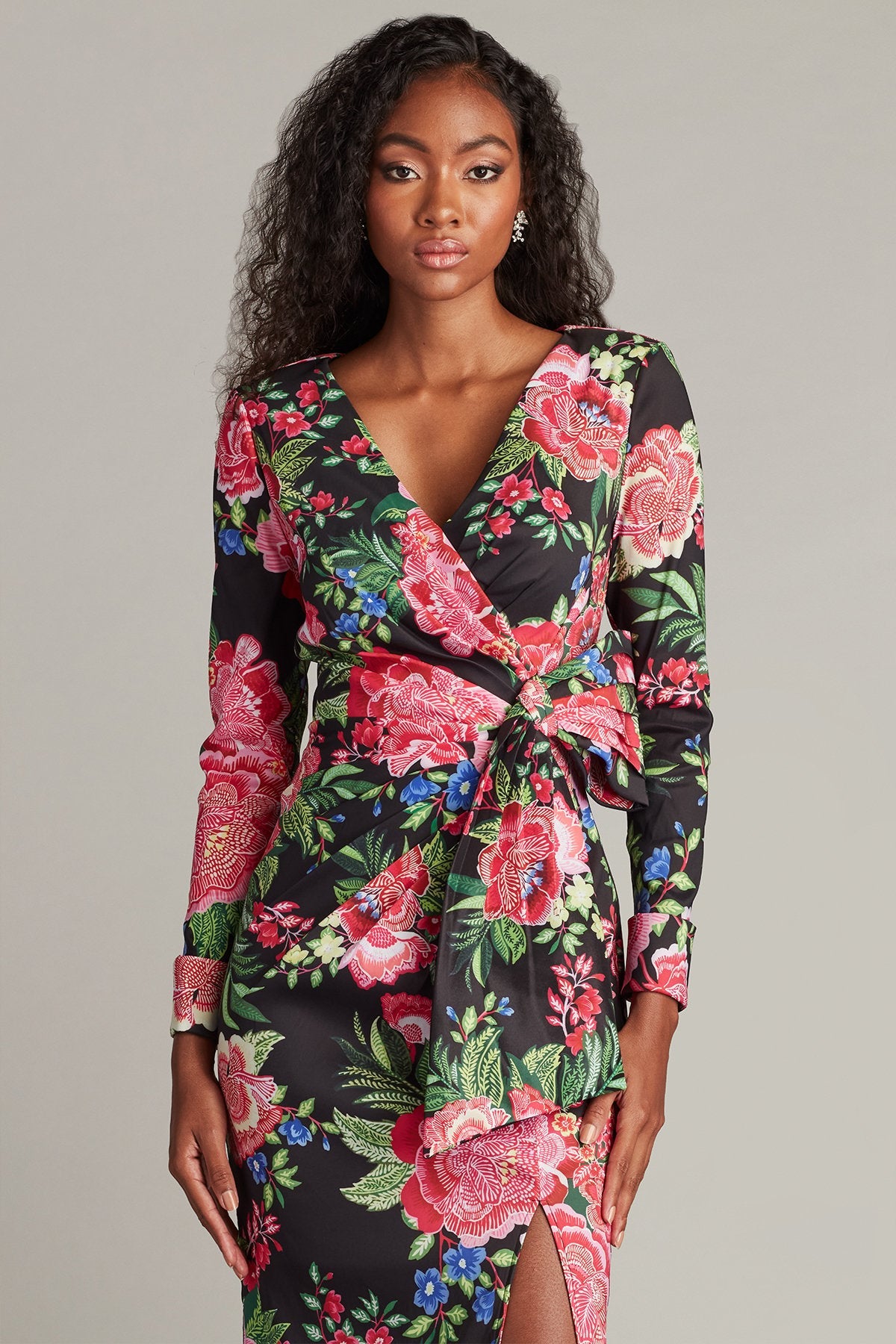 Formal Dresses Long Printed Formal Floral Dress Black Fuchsia Floral