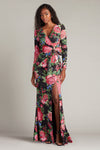 Formal Dresses Long Printed Formal Floral Dress Black Fuchsia Floral