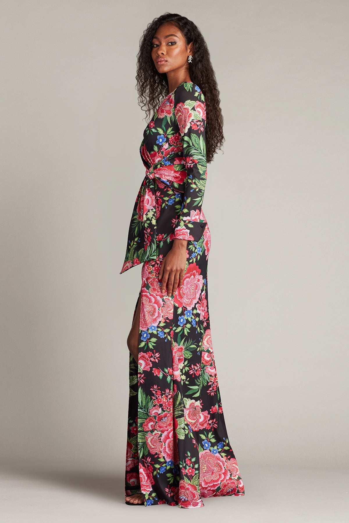 Formal Dresses Long Printed Formal Floral Dress Black Fuchsia Floral