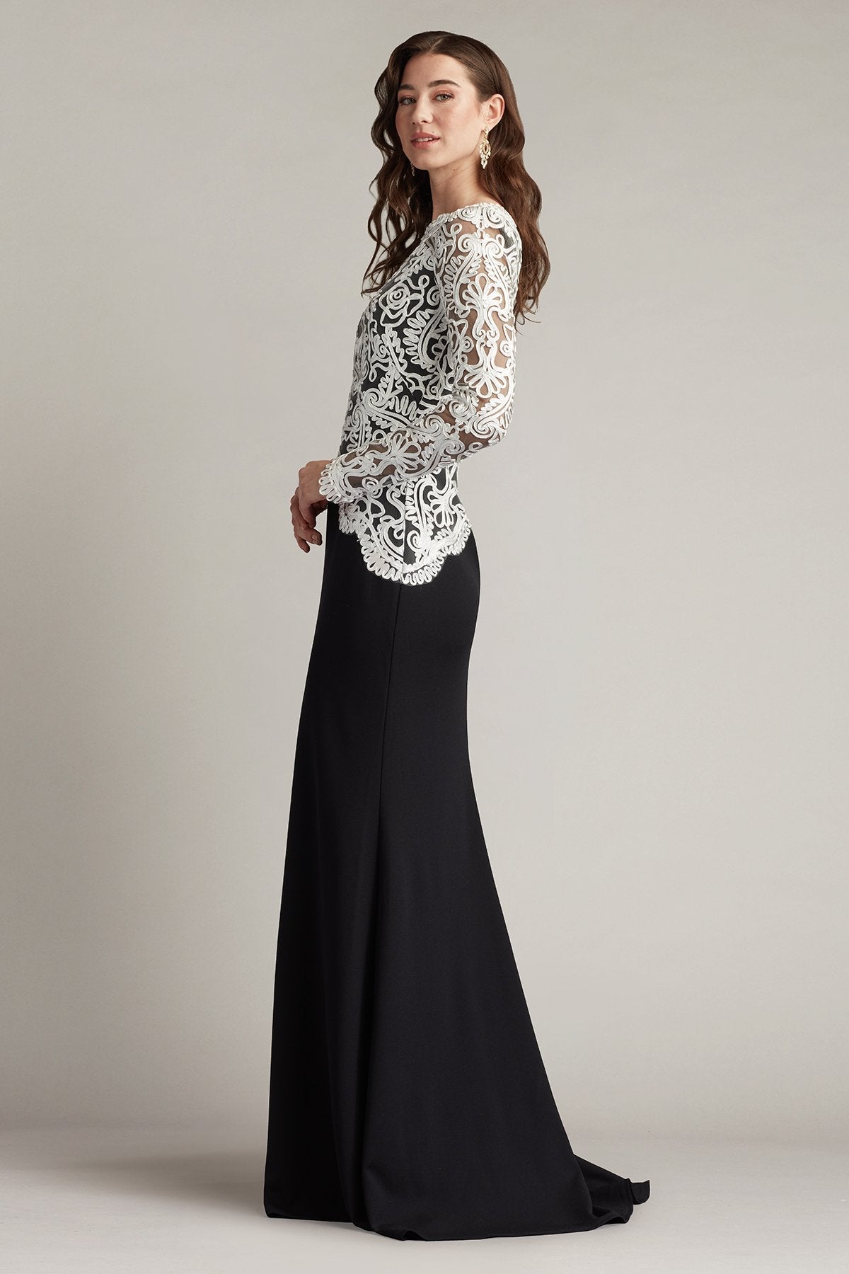 Formal Dresses Fitted Long Formal A Line Evening Dress Black/Ivory