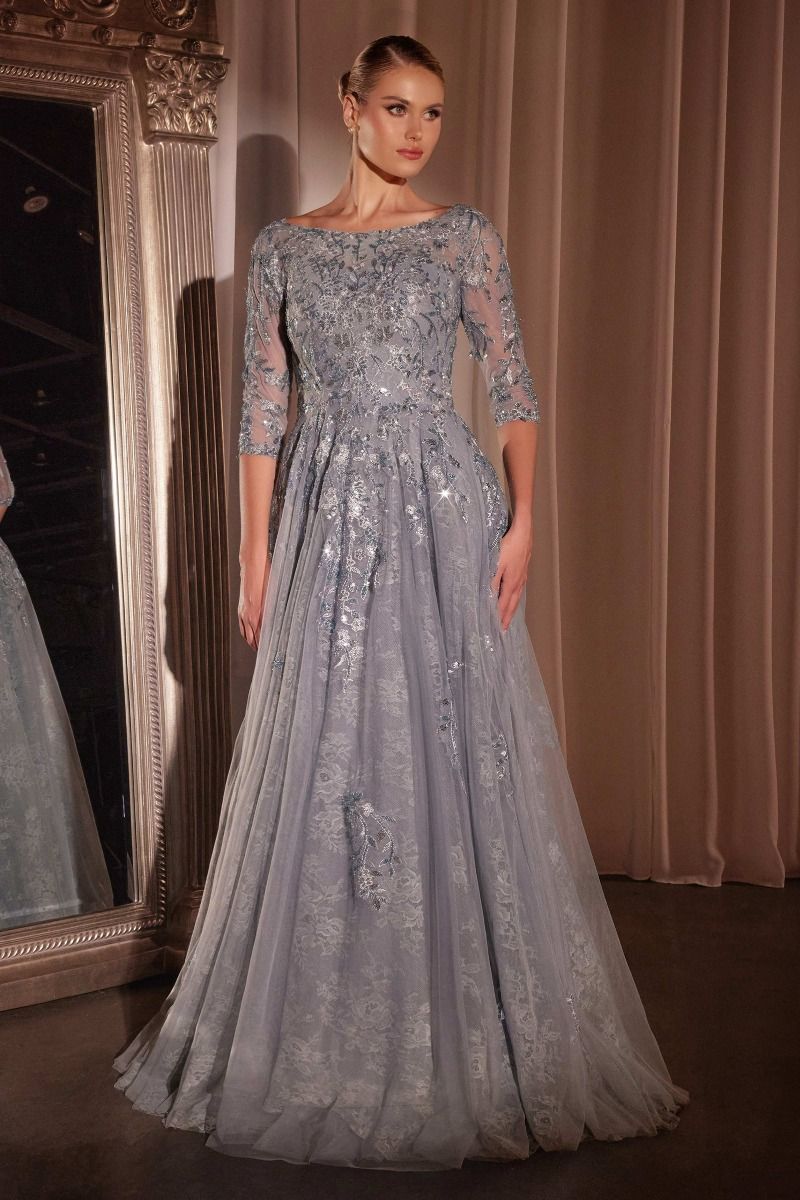 Formal Dresses Long Formal A Line Lace Evening Dress Smoky Blue