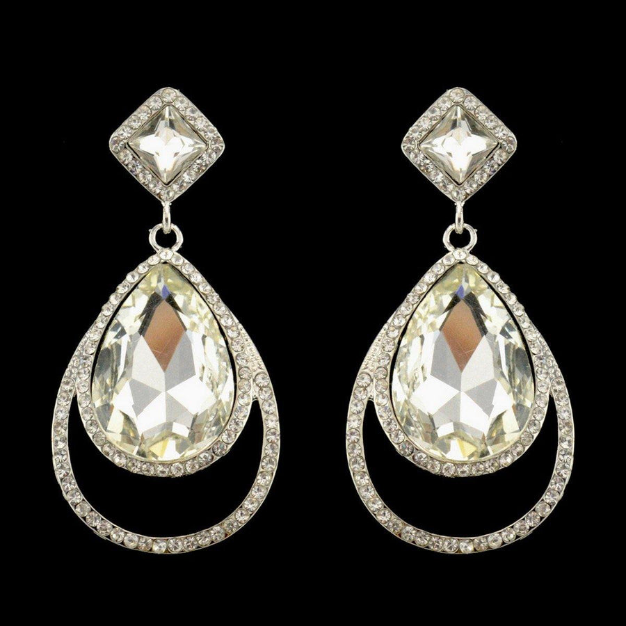 Clear Diamante Teardrop Shaped Rhinestone Earrings - The Dress Outlet