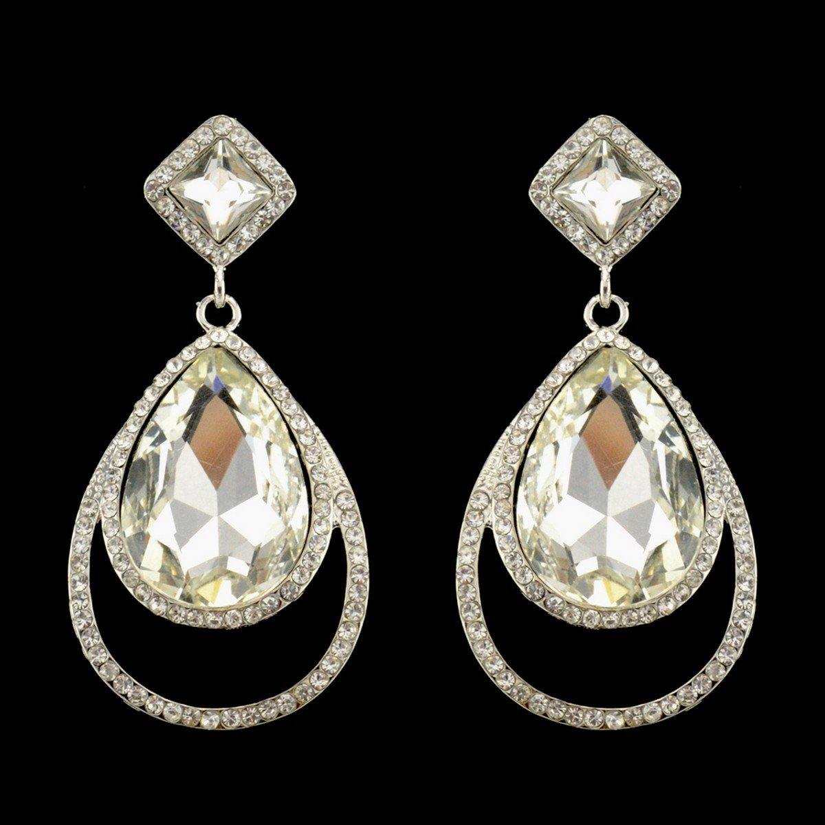 Clear Diamante Teardrop Shaped Rhinestone Earrings - The Dress Outlet