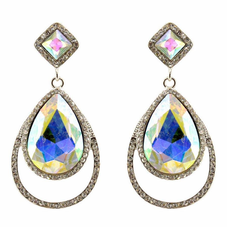 Clear Diamante Teardrop Shaped Rhinestone Earrings - The Dress Outlet
