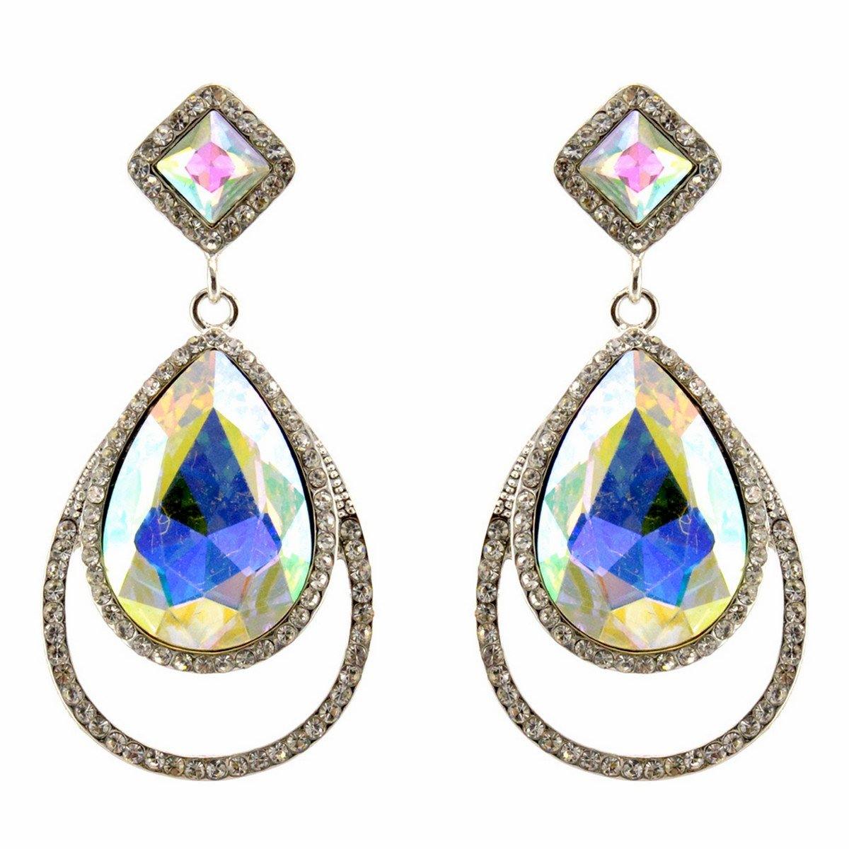 Clear Diamante Teardrop Shaped Rhinestone Earrings - The Dress Outlet