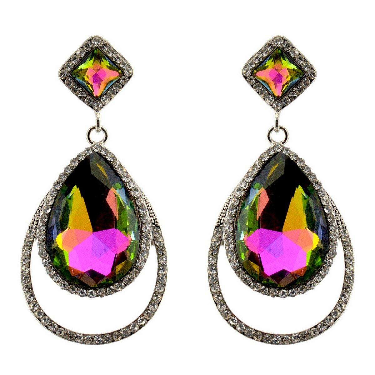 Clear Diamante Teardrop Shaped Rhinestone Earrings - The Dress Outlet