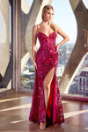 Prom Dresses Long Formal Fitted Sequin Prom Dress Magenta