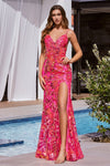 Prom Dresses Formal Long Sequin Prom Printed Dress Hot Pink