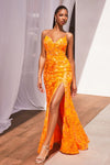 Prom Dresses Formal Long Sequin Prom Printed Dress Orange