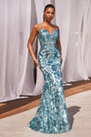 Prom Dresses Formal Long Sequin Prom Printed Dress Sea Mist