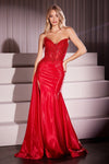 Prom Dresses Slit Long Formal Fitted Corset Prom Dress Red