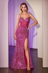 Prom Dresses Sequins Long Fitted Formal Corset Prom Dress Fuchsia