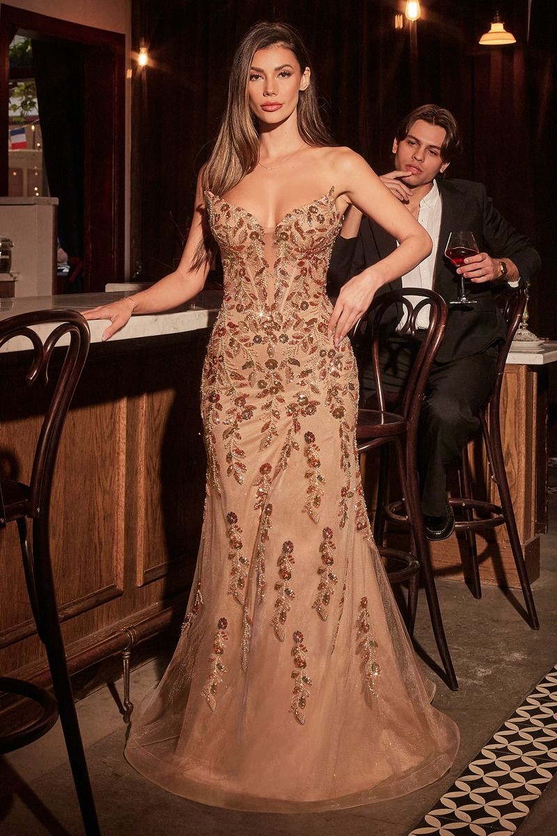 Prom Dresses Fitted Formal Long Prom Sequin Dress Rose Gold