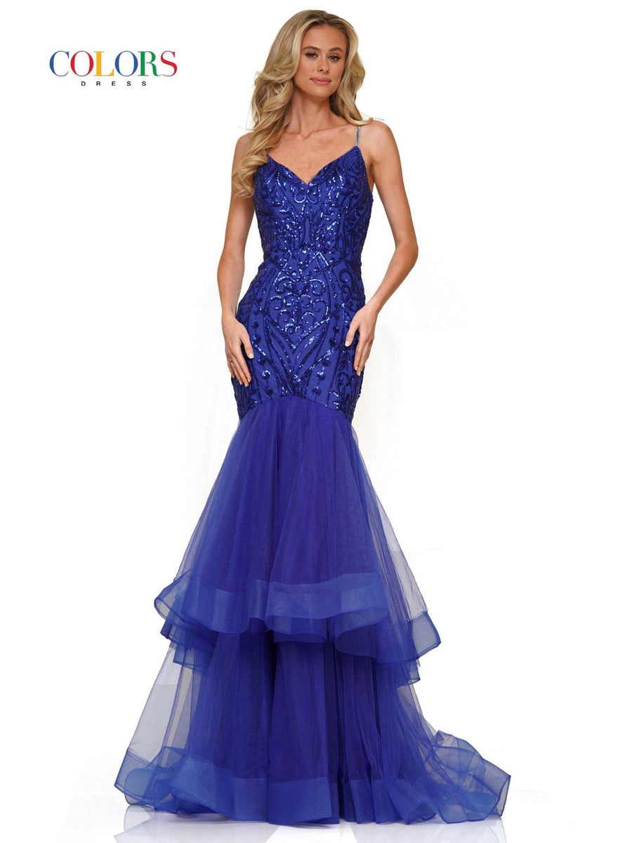 Colors Fitted Long Evening Dress 2978 - The Dress Outlet