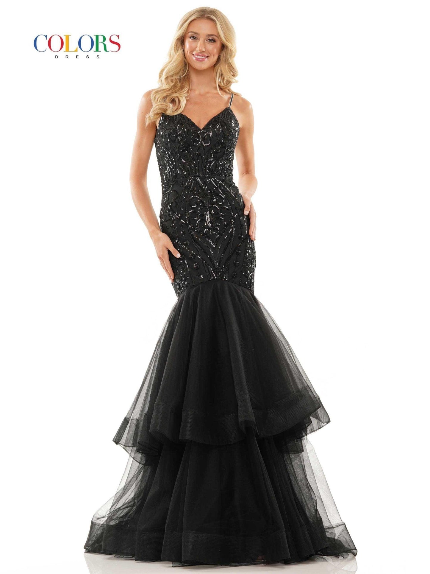 Colors Fitted Long Evening Dress 2978 - The Dress Outlet