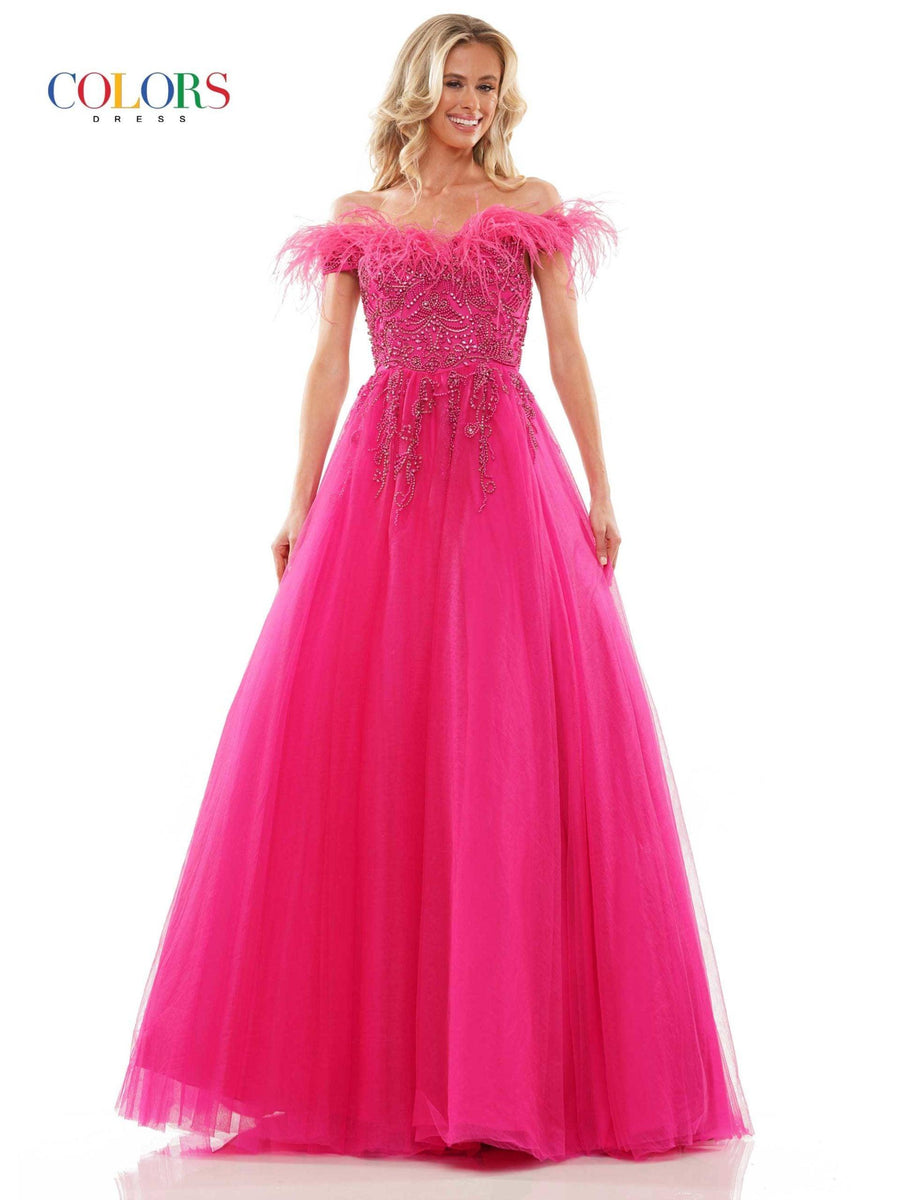 Colors Long A-Line Off Shoulder Prom Dress 2992 - The Dress Outlet
