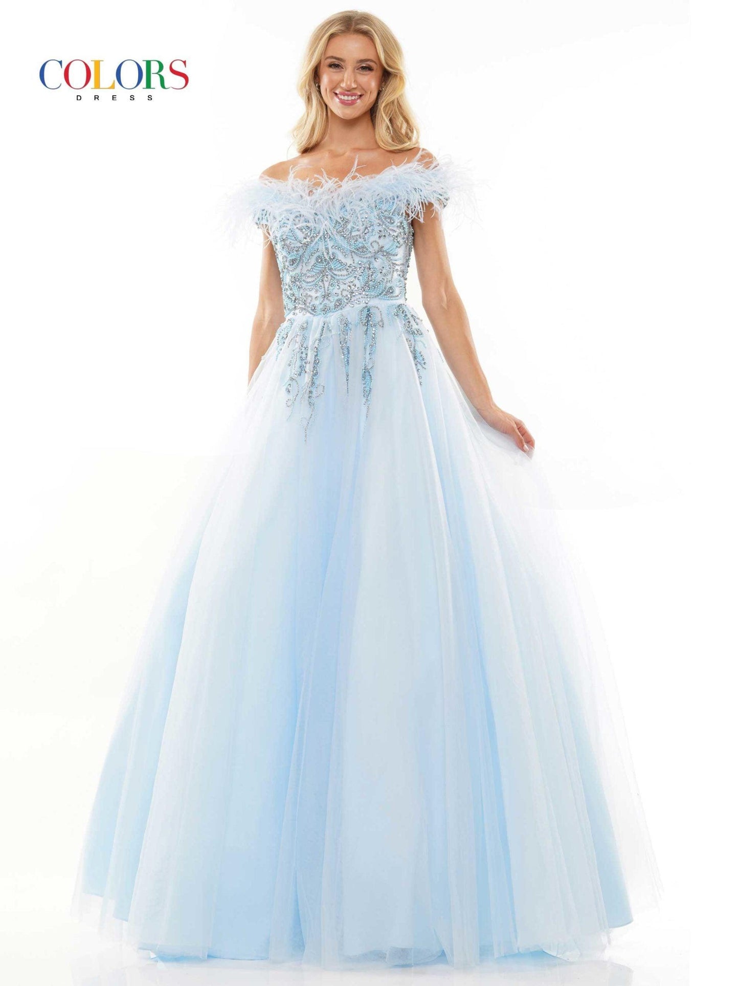 Colors Long A-Line Off Shoulder Prom Dress 2992 - The Dress Outlet