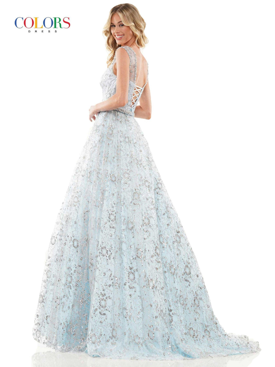 Colors Long Cap Sleeve Evening Dress 2980 - The Dress Outlet