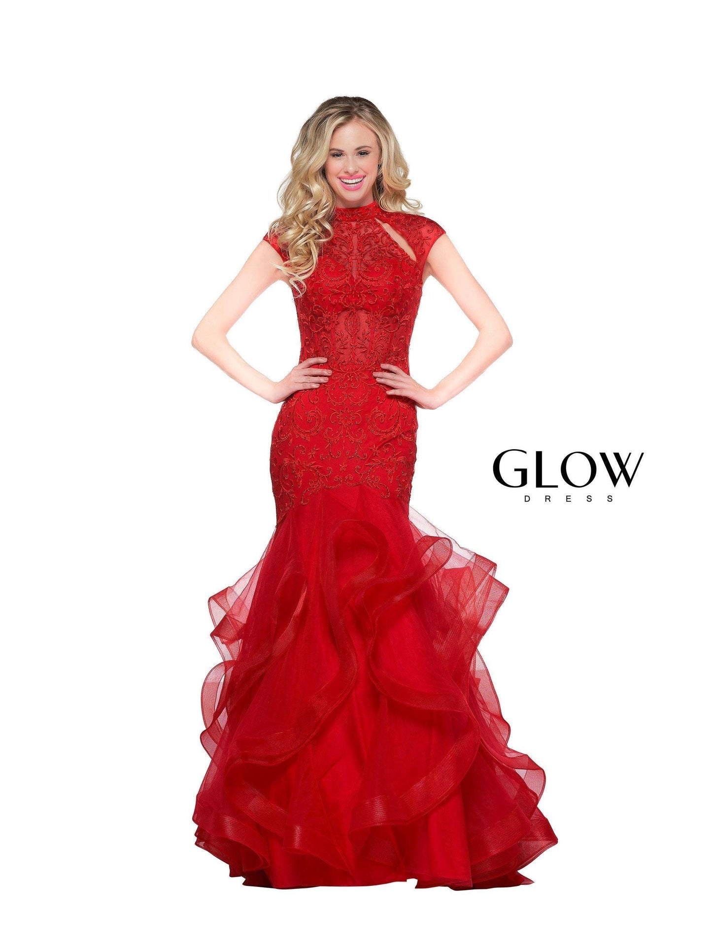 Colors Long Cap Sleeve Formal Mermaid Prom Gown Sale - The Dress Outlet