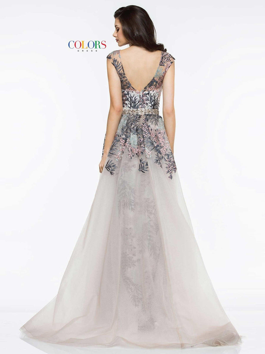 Colors Long Cap Sleeve Formal Prom Dress 1830 - The Dress Outlet