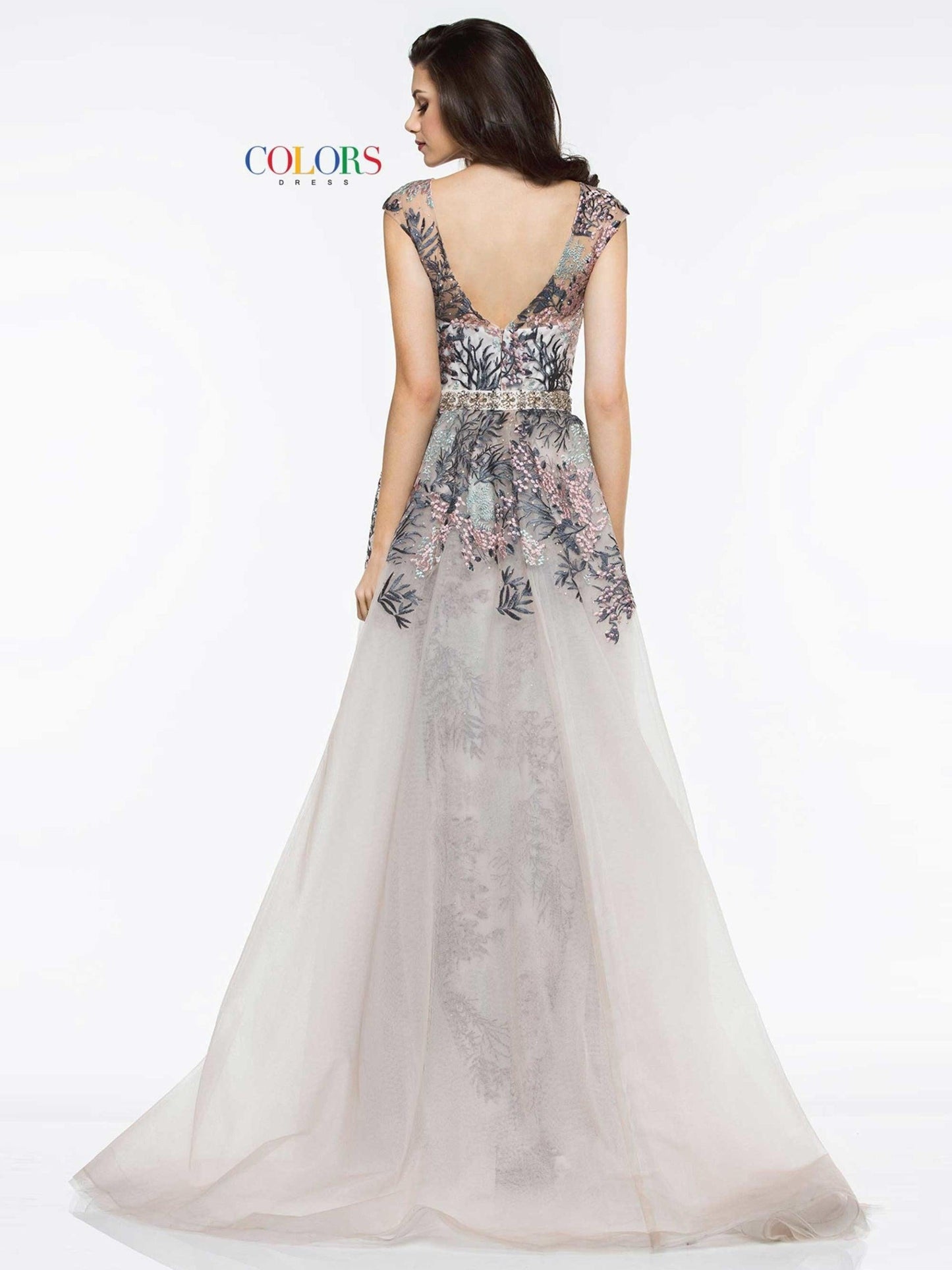 Colors Long Cap Sleeve Formal Prom Dress 1830 - The Dress Outlet