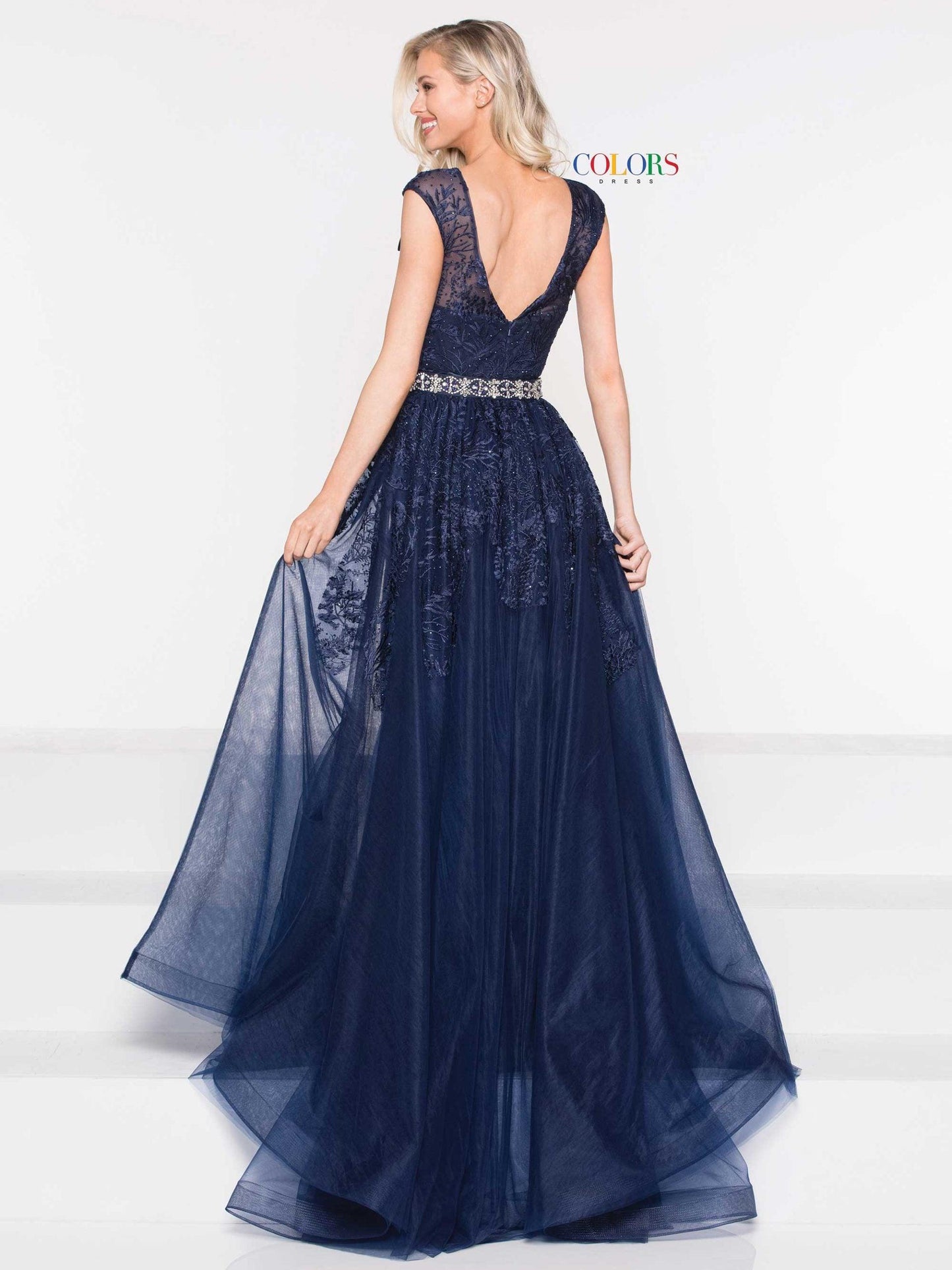 Colors Long Cap Sleeve Formal Prom Dress 1830 - The Dress Outlet