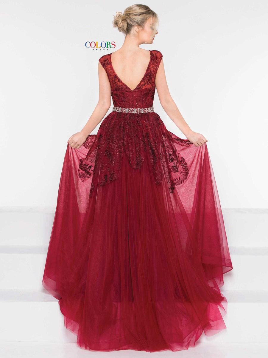 Colors Long Cap Sleeve Formal Prom Dress 1830 - The Dress Outlet