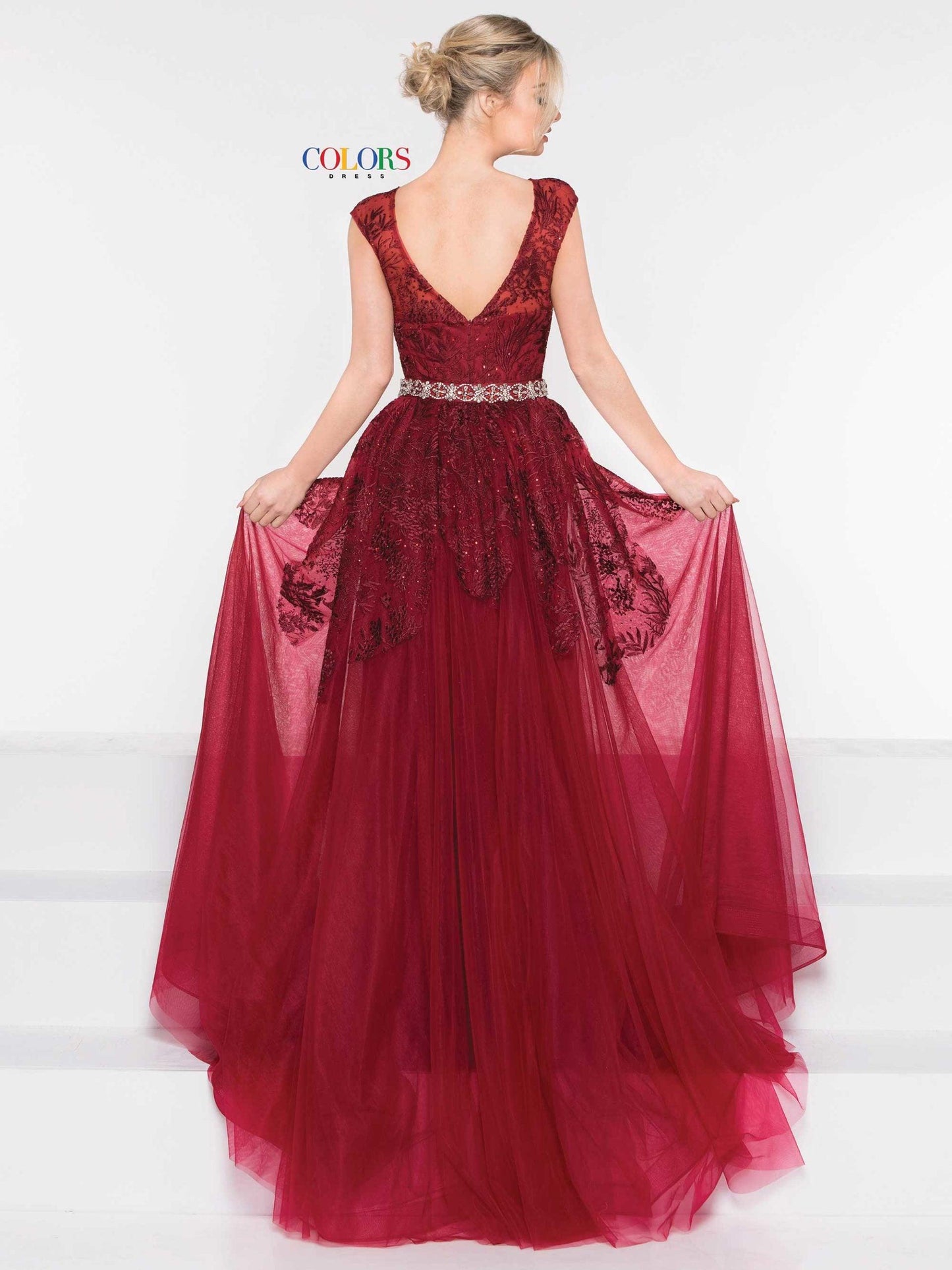 Colors Long Cap Sleeve Formal Prom Dress 1830 - The Dress Outlet