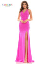 Colors Long Formal Beaded Halter Prom Dress 2658 - The Dress Outlet