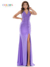 Colors Long Formal Beaded Halter Prom Dress 2658 - The Dress Outlet
