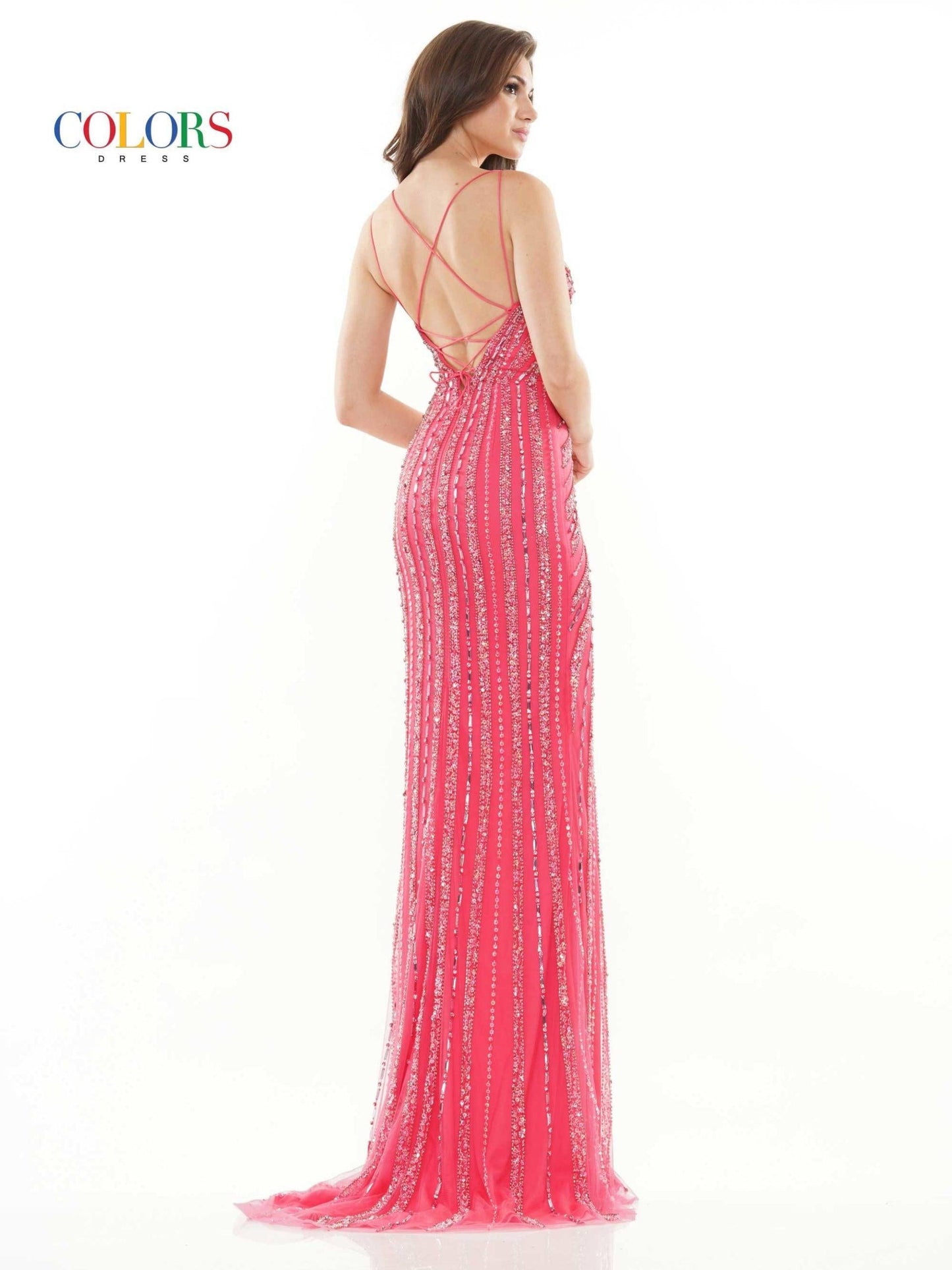 Colors Long Formal Beaded Mesh Prom Dress 2685 - The Dress Outlet
