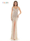 Colors Long Formal Beaded Mesh Prom Dress 2685 - The Dress Outlet